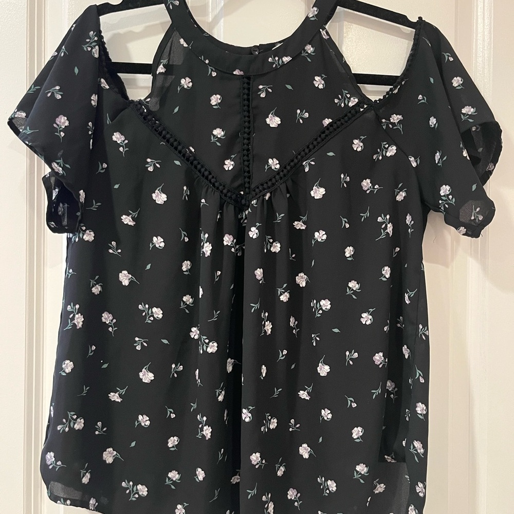 Floral Black Cold Shoulder Top